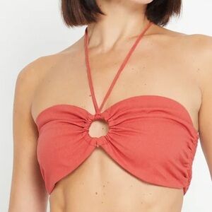 Kourt Burnt Orange Chrishell Linen Blend Bandeau Keyhole Crop Top Size Medium
